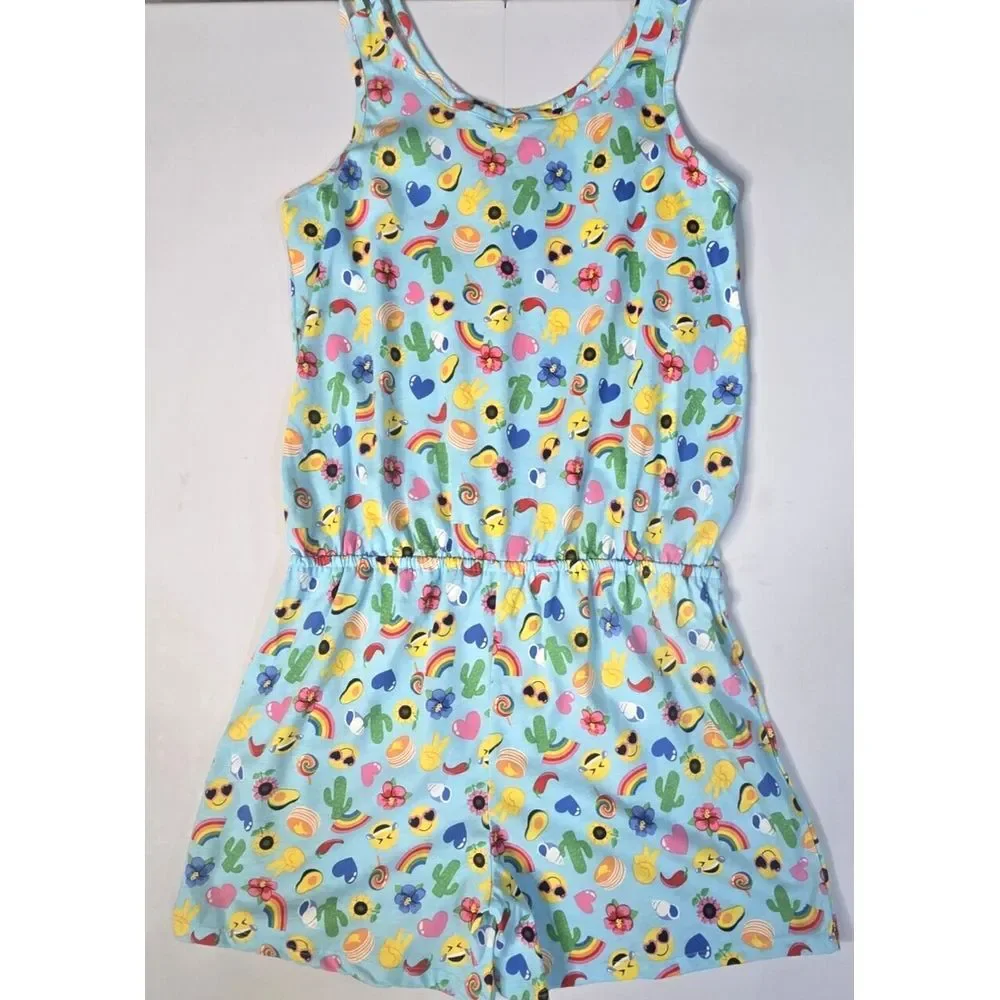 The Childrens Place Romper Kids XXL 16 Blue‎ Emoji Rainbow Cactus Kidcore Summer